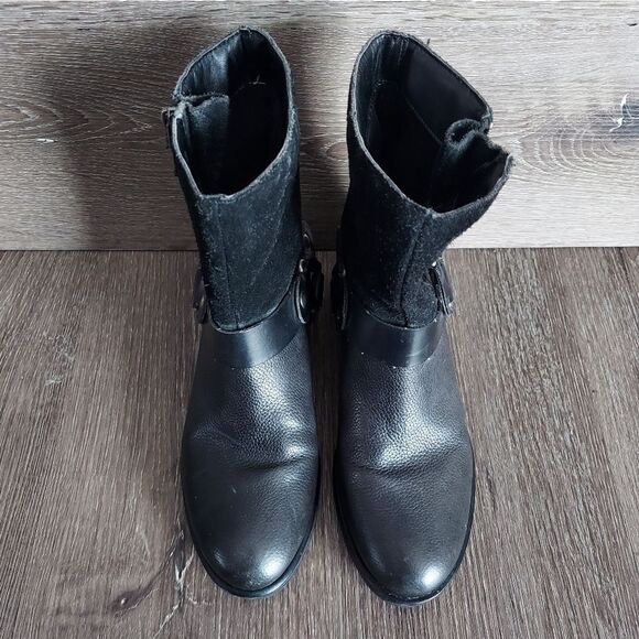 Franco Sarto Benton Biker Moto Harness Boots Black Leather Suede 6.5 - Picture 3 of 9